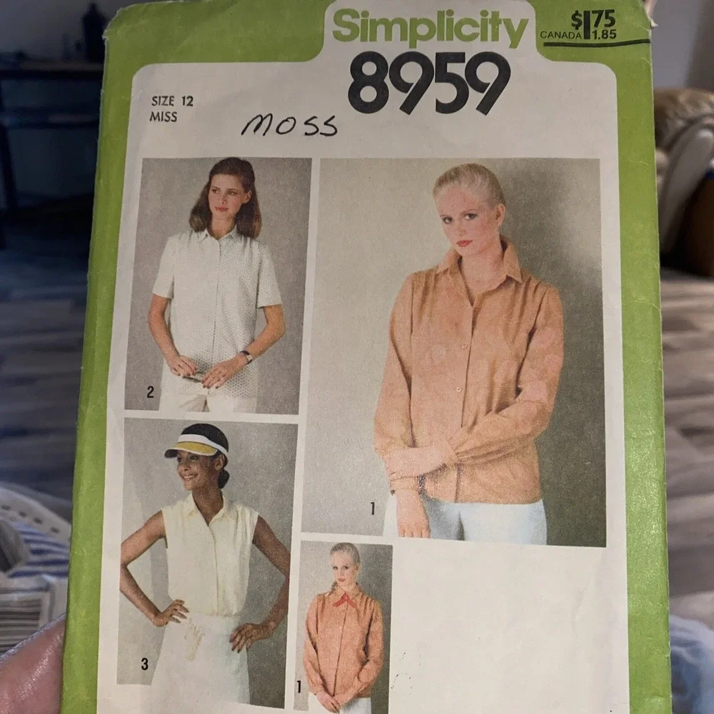 Vtg Simplicity pattern 8959 Misses' button front, collar Shirt sz 12 Cut Compl